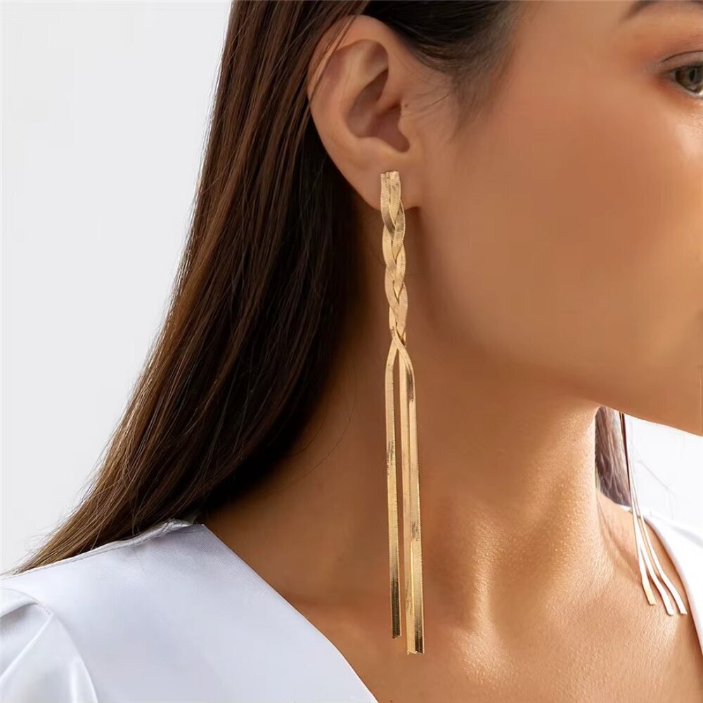 NEW 18K Yellow Gold Twisted Snake Chain Drop Earrings